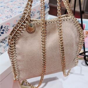 Stella McCartney Beige Mini Falabella with Gold Chain Trim